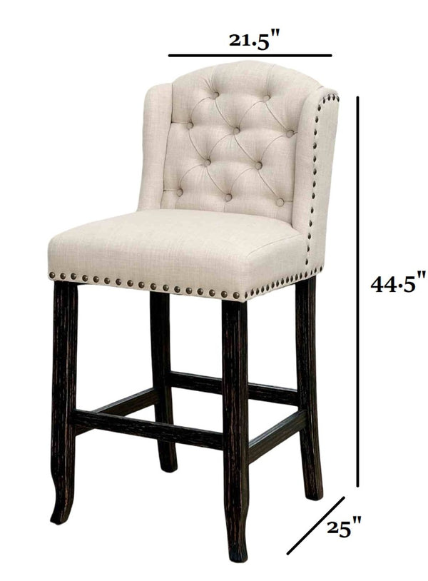 English Elm Rustic 2Pc Counter Height Chair Set - Distressed Antique Black & Beige Wingback Dining Comfort B2741P408895-GIGA