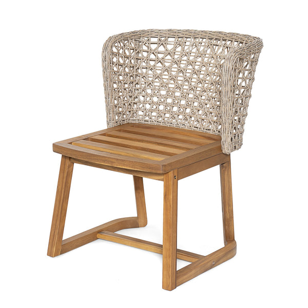 English Elm 3-piece Acacia Wood Bistro Set Wicker Back Chairs Teak Finish Patio Dining N773OD00139B