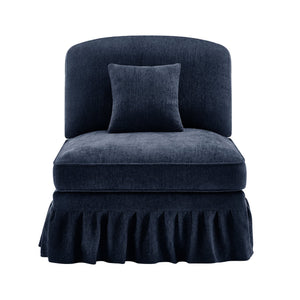 English Elm Armless Chenille Sofa Sculptural Spindle Legs Silver Thread Upholstery Living Room Blue W3041P332625