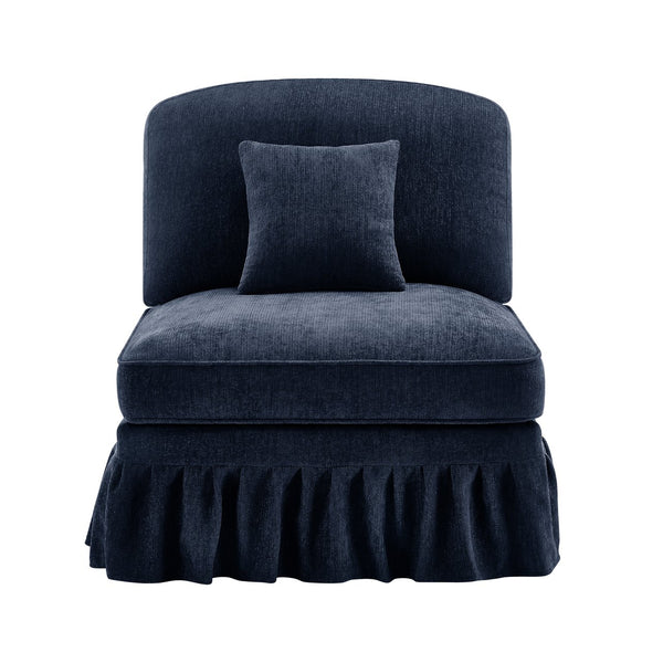 English Elm Armless Chenille Sofa Sculptural Spindle Legs Silver Thread Upholstery Living Room Blue W3041P332625