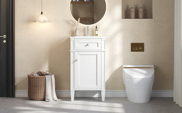 English Elm 18-inch French Style Freestanding Bathroom Vanity with Ceramic Sink Soft Close Storage White N710P411340K