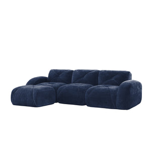 English Elm L-shaped Velvet Sectional Sofa Tufted Modular Seating with Ottoman for Living Room Blue W714S01620