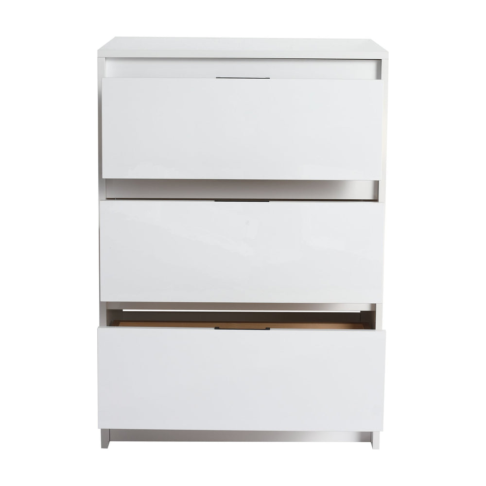 English Elm 24" Freestanding Bathroom Storage Cabinet - Modern Glossy White Design With 3 Soft-Close Drawers W999P312108