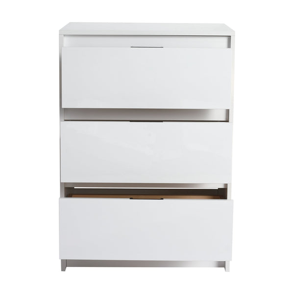 English Elm 24" Freestanding Bathroom Storage Cabinet - Modern Glossy White Design With 3 Soft-Close Drawers W999P312108