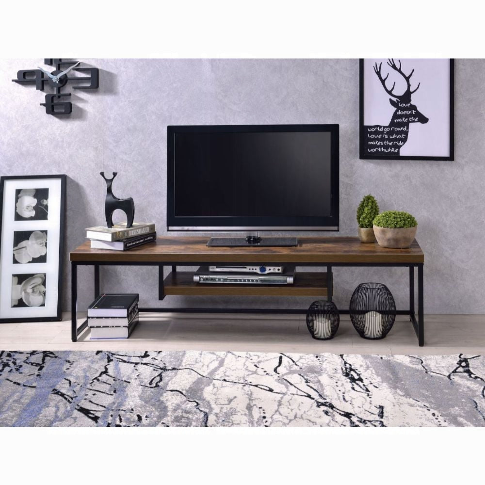 English Elm Weathered Weathered Oak and Black TV Stand with Open Shelf, 47" Media Console for TVs & Storage B062P209412