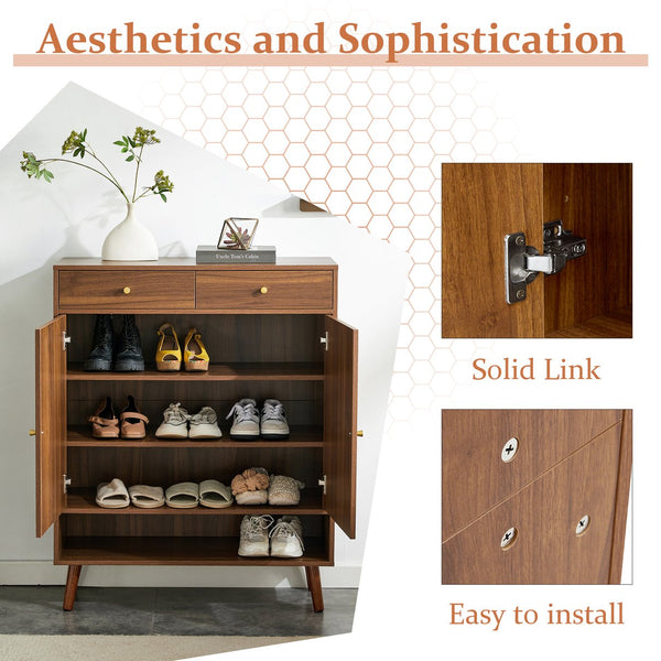 English Elm Multi-Functional Walnut Mdf Shoe Cabinet - Elegant Nordic & Industrial Design With Smart Storage Solutions W3226P278928