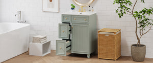 English Elm 24-Inch Bathroom Vanity Cabinet with Ceramic Sink, Space-Saving Storage, Solid Wood Feet, Durable Finish Green WF532034AAF