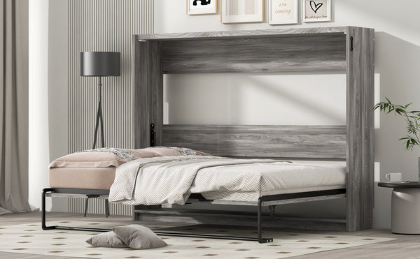 English Elm Full Full Size Murphy Bed Cabinet Gray — Space-Saving Fold-Down Full Bed with 800lb Capacity, Sleek Design N709P002048D