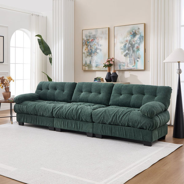 English Elm Modular Cloud Sectional Sofa Flannelette Deep Seat Couch for Living Room with Pillows Green W2120S00031