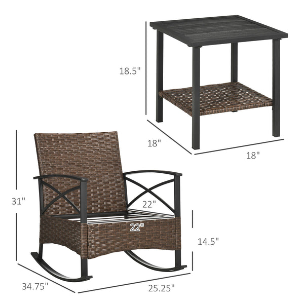 English Elm Patio Wicker Rocking Set with Tufted Cushions and Two Tier Table for Porch Garden T3971P419133