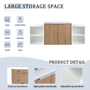 English Elm 48 Inch Wall Mounted Bathroom Vanity with Resin Sink, Soft-Close Doors, Metal Handles, Storage—Durable Eco Plywood Imitative Oak W999S00184