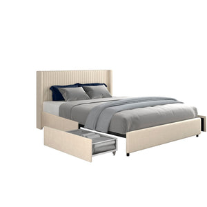 English Elm Same Anna Patented 2-Drawer Queen Storage Bed In Ivory Velvet - Modern Wingback Design With Support B191P191592-GIGA