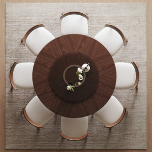 English Elm 59-inch Solid Oak Round Dining Set Wabi-sabi Sculpted Table Eight Chairs Lazy Susan W2700S00138