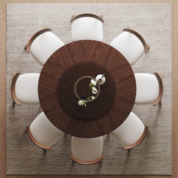 English Elm 59-inch Solid Oak Round Dining Set Wabi-sabi Sculpted Table Eight Chairs Lazy Susan W2700S00138