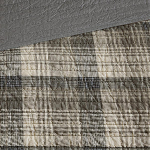 JLA Home Woolrich - 100% Cotton Oversized Quilt Mini Set – Reversible Plaid & Solid Design, Lightweight Breathable Year-Round Comfort Tan WR14-1787