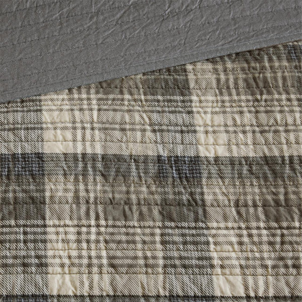 JLA Home Woolrich - 100% Cotton Oversized Quilt Mini Set – Reversible Plaid & Solid Design, Lightweight Breathable Year-Round Comfort Tan WR14-1787