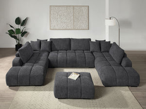 English Elm Chosen Gray Chenille Sectional Sofa Modular 2-Chaise with Ottoman, Toss Pillows, Pocket Coil Seats, 149"W x32"H B2726S00427