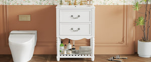 English Elm 24'' Vintage Bathroom Vanity with Ceramic Sink Soft Close Drawers Open Shelf White N710P411237K