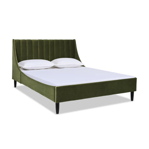 English Elm Jennifer Taylor Home - Aspen Modern Platform Bed Set In Olive Green Velvet - Vertical Tufted Headboard, Queen Size Comfort B2719P238512