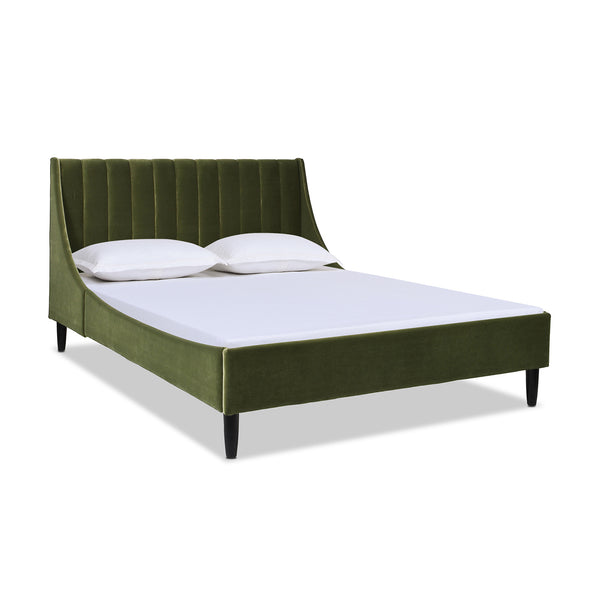 English Elm Jennifer Taylor Home - Aspen Modern Platform Bed Set In Olive Green Velvet - Vertical Tufted Headboard, Queen Size Comfort B2719P238512