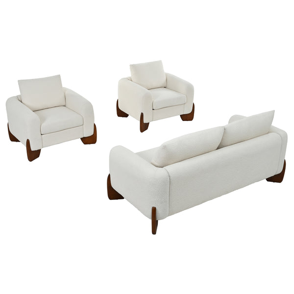English Elm U_style Bouclé 3 Piece Living Room Sofa Set with Loveseat and Two Accent Armchairs Beige WY000479AAA