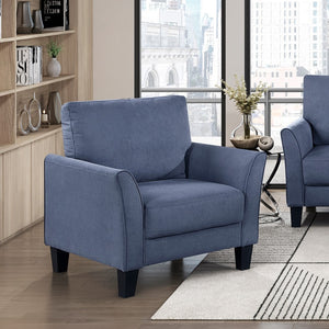 English Elm Modern Upholstered Arm Chair Plush Seat Mid-Century Modern Lines Sturdy Wood Legs Cozy Accent Seating Blue 31.5 L x 23 W x 25 H B011P379444