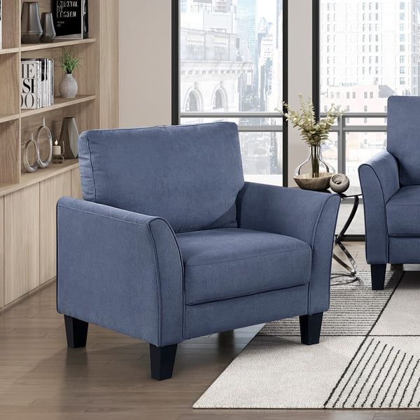 English Elm Modern Upholstered Arm Chair Plush Seat Mid-Century Modern Lines Sturdy Wood Legs Cozy Accent Seating Blue 31.5 L x 23 W x 25 H B011P379444