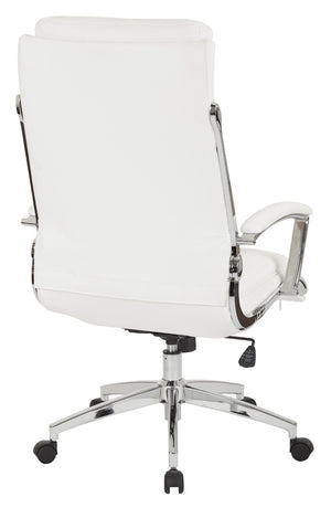 OSP Home Furnishings Executive Faux Leather Office Chair with Lumbar Support Headrest and Chrome Accents White FL90071C-U11