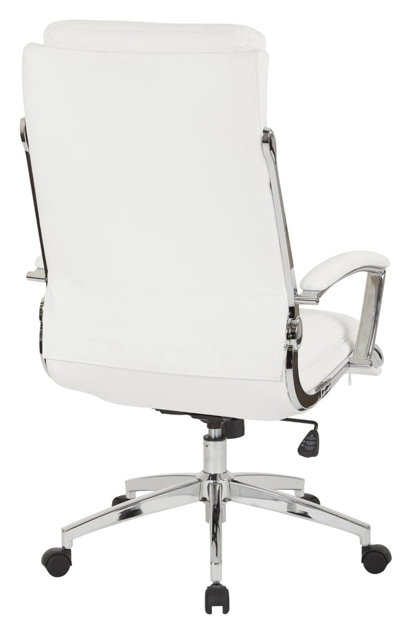 OSP Home Furnishings Executive Faux Leather Office Chair with Lumbar Support Headrest and Chrome Accents White FL90071C-U11