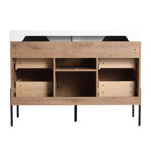 English Elm 48" Floating Bathroom Vanity Dual Ceramic Vessel Sinks Oak Finish Soft Close Doors W999S00527
