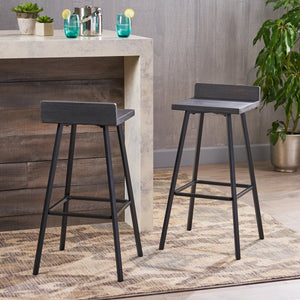 English Elm Christopher Knight Home® - JUT Bidwell Acacia Wood Bar Stool Set of 2 — Handcrafted Low-Back Counter Stools with Iron Legs Grey+Black 64648.00DGRY