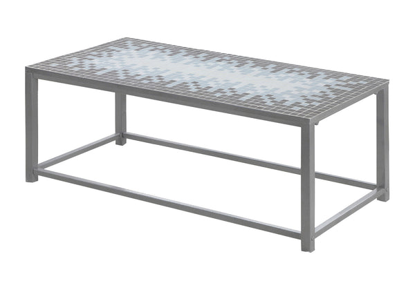 English Elm Coffee Mosaic Tile Coffee Table 42" Rectangular Blue & Grey Metal Base Accent for Living Room B2710P219203