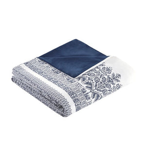 English Elm Full/Queen Mila 3 Piece Cotton Duvet Cover Set with Navy Botanical Print, Chenille Tufting & OEKO-TEX Comfort B035129137