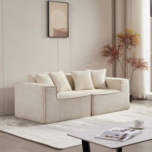 English Elm 78.74" Modular Sectional Sofa with Corduroy Upholstery, High-Density Foam Comfort, Modern Compact Couch W1036S00061