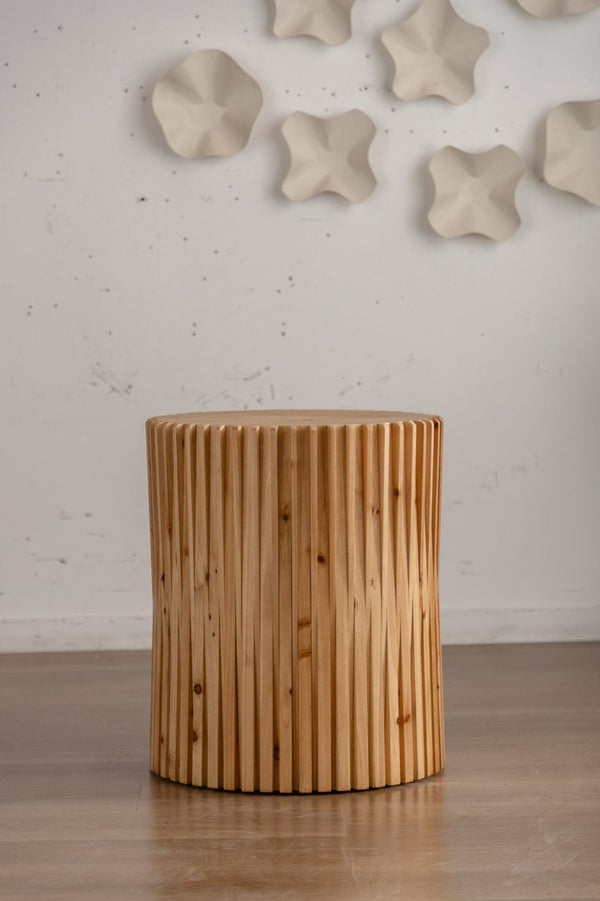 English Elm Retro Cylindrical Coffee Tables Set Of 2 - Textured Relief Design For Stylish Living Room & Office Use W757S00029-GIGA