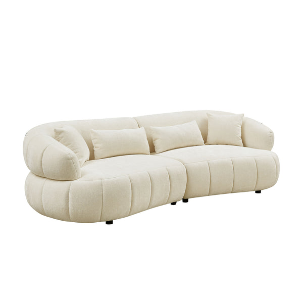 English Elm 102.36 Inch Curved Boucle Sectional Sofa Four Seat Mid Century Modern Living Room Beige W2582S00189