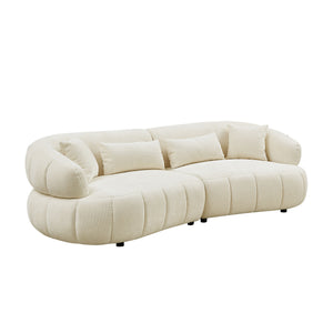 English Elm 102.36 Inch Curved Boucle Sectional Sofa Four Seat Mid Century Modern Living Room Beige W2582S00204