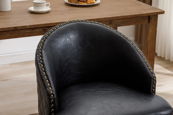 English Elm United We Win Quilted Microsuede Swivel Barstool with Wood Legs and Gold Rivet Trim Black W1568P361703