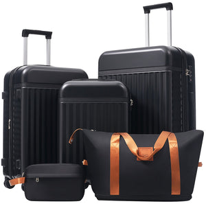 English Elm Luggage Set 5 Piece Abs Hardside Expandable Spinner Wheels Tsa Lock Travel Bags Black N732P326115B