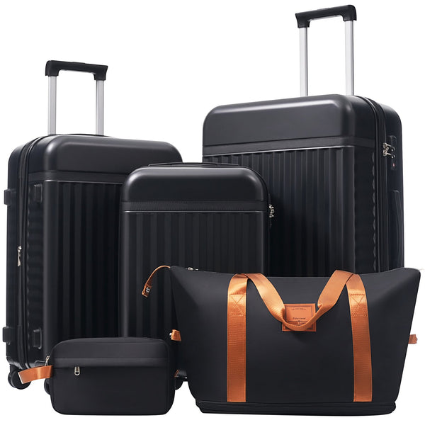 English Elm Luggage Set 5 Piece Abs Hardside Expandable Spinner Wheels Tsa Lock Travel Bags Black N732P326115B