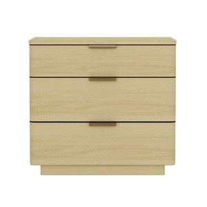 English Elm Payton 26" Nightstand Natural Oak with 3 Drawers, Rounded Corners, Metal Glam Handles, Pedestal Base B365P398195