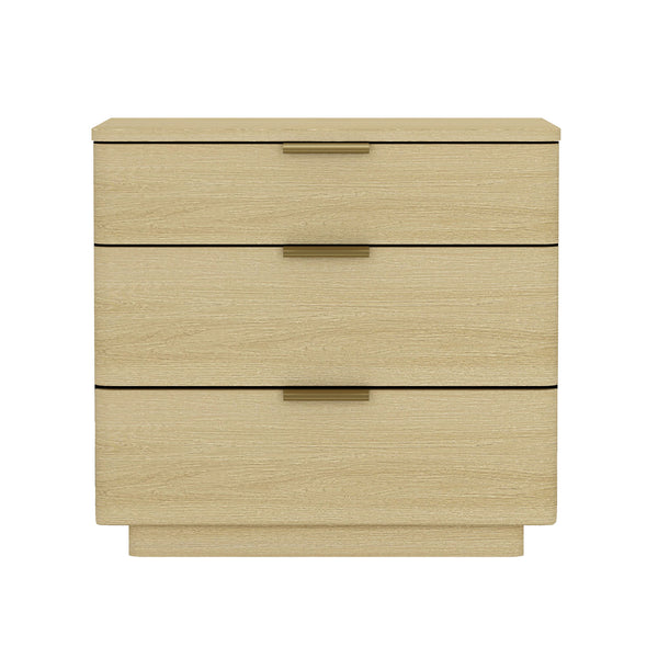 English Elm Payton 26" Nightstand Natural Oak with 3 Drawers, Rounded Corners, Metal Glam Handles, Pedestal Base B365P398195
