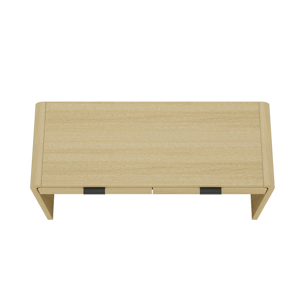 English Elm Grace 54" Office Desk Natural Oak with 2 Drawers, Rounded Corners, Slim Minimal Silhouette, TV-Ready B365P397846