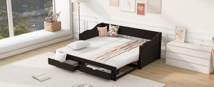 English Elm Wooden Twin Daybed with Pull Out Trundle and Dual Storage Drawers for Guest Rooms Espresso LP000519AAP-1