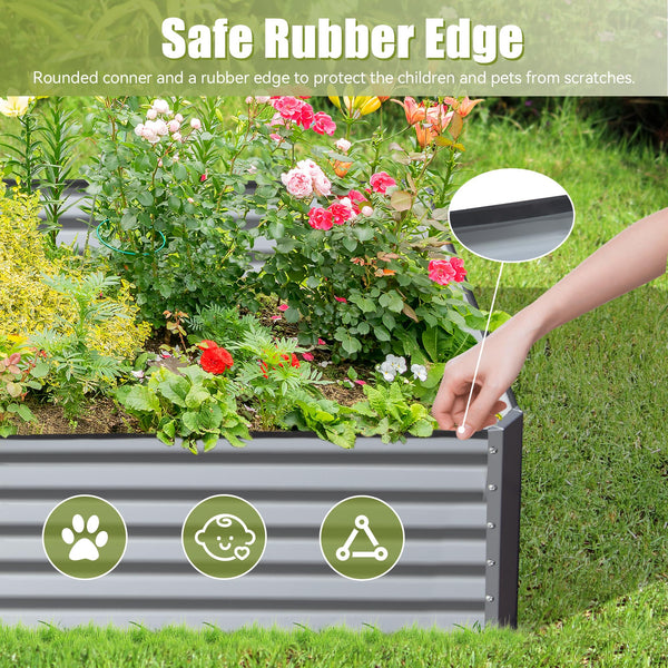 English Elm 8x4x1.5 Galvanized Raised Garden Bed with Thick Safety Edge, Rust-Resistant Steel, Drainage-Friendly Design Silver W1859P197956