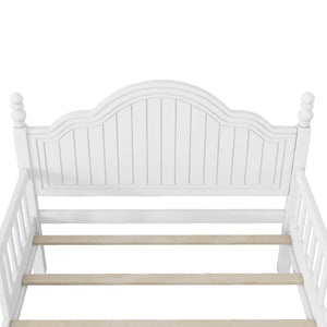 English Elm Twin Solid Wood Platform Bed with Guardrail for Kids, Low-Profile Sturdy Pine Frame, Safe Sleep Solution White 45.75 L x 26 W x 6.5 H W2593P339596
