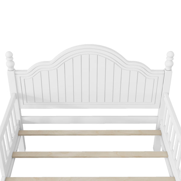 English Elm Twin Solid Wood Platform Bed with Guardrail for Kids, Low-Profile Sturdy Pine Frame, Safe Sleep Solution White 45.75 L x 26 W x 6.5 H W2593P339596
