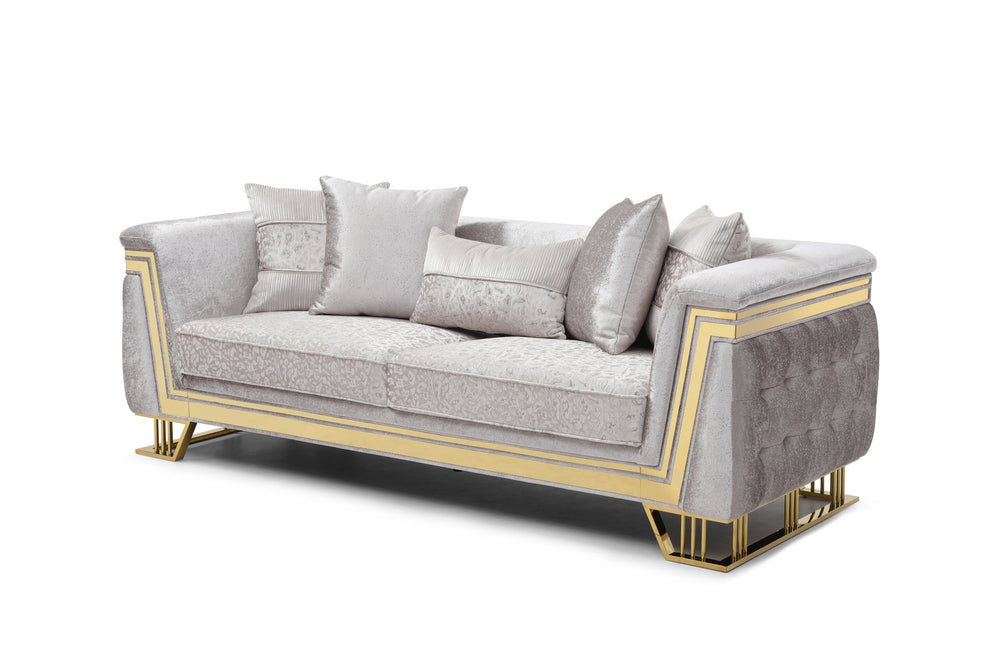 English Elm Rebecca Glam Tufted Sofa with Shimmering Silver Fabric and Gold Trim for Formal Living B078P468203