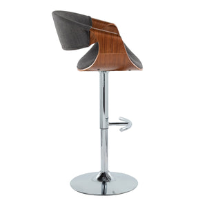 English Elm Curvo Mid-Century Modern Adjustable Barstool Set Of 2 With Chrome Base, Walnut & Charcoal Comfort B202S00805