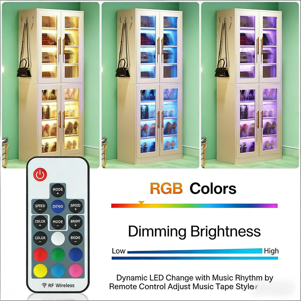 English Elm Modern Eight Tier Shoe Cabinet with Led Lighting Acrylic Doors Entryway Storage T3971P449195